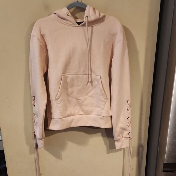 Luxe Pink Oversized Hoodie with Lace-Up Sleeves - Picture 1 of 6